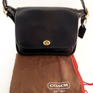 Coach Vintage Rambler Black Glove Leather Front Flap Crossbody Purse Bag